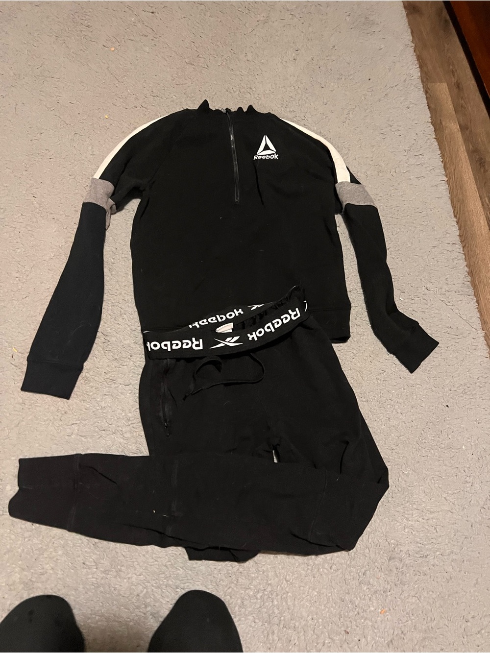Reebok Black and White Logo Two-Piece Athletic Set